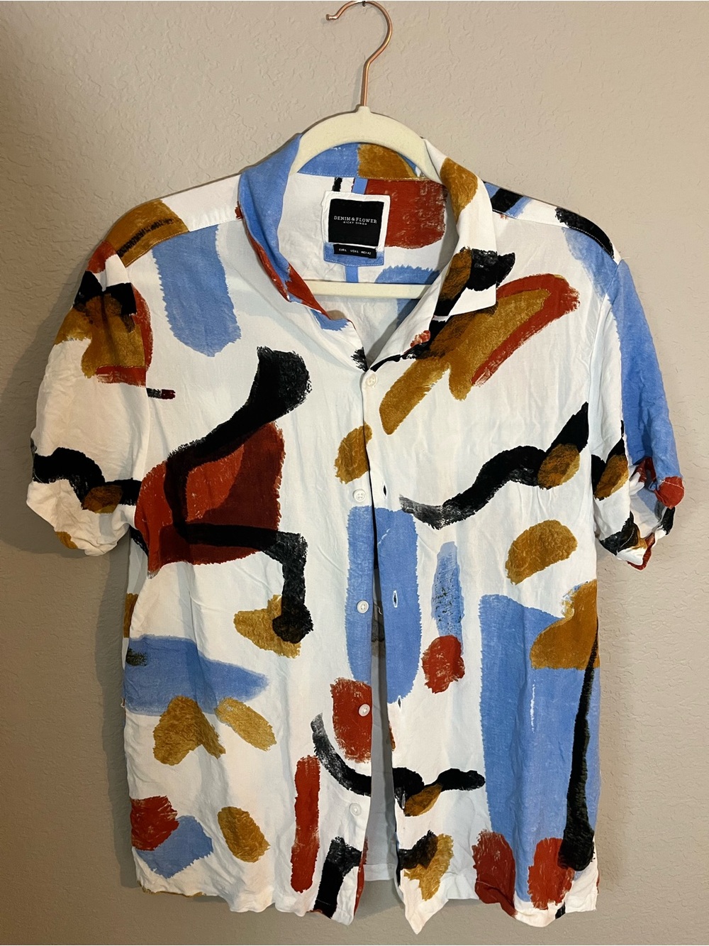Denim & Flower Ricky Singh Abstract Print Camp Shirt Men's Large Resort